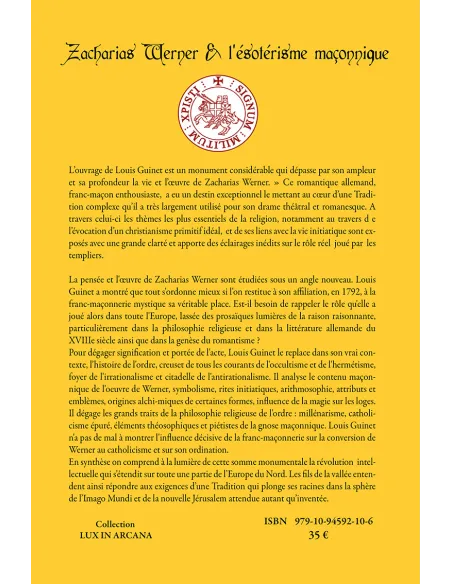 livres|esoterisme|Toysondor|Zacharias Werner et les Fils de la Vallée|35,00&nbsp;€|Livres